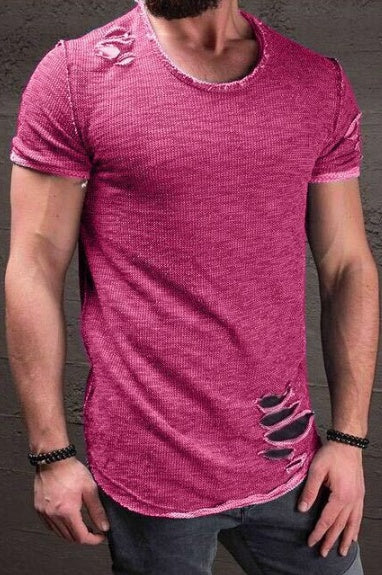 Europe And The United States Short-sleeved T-shirt With Holes 5 Colors 7 Yards